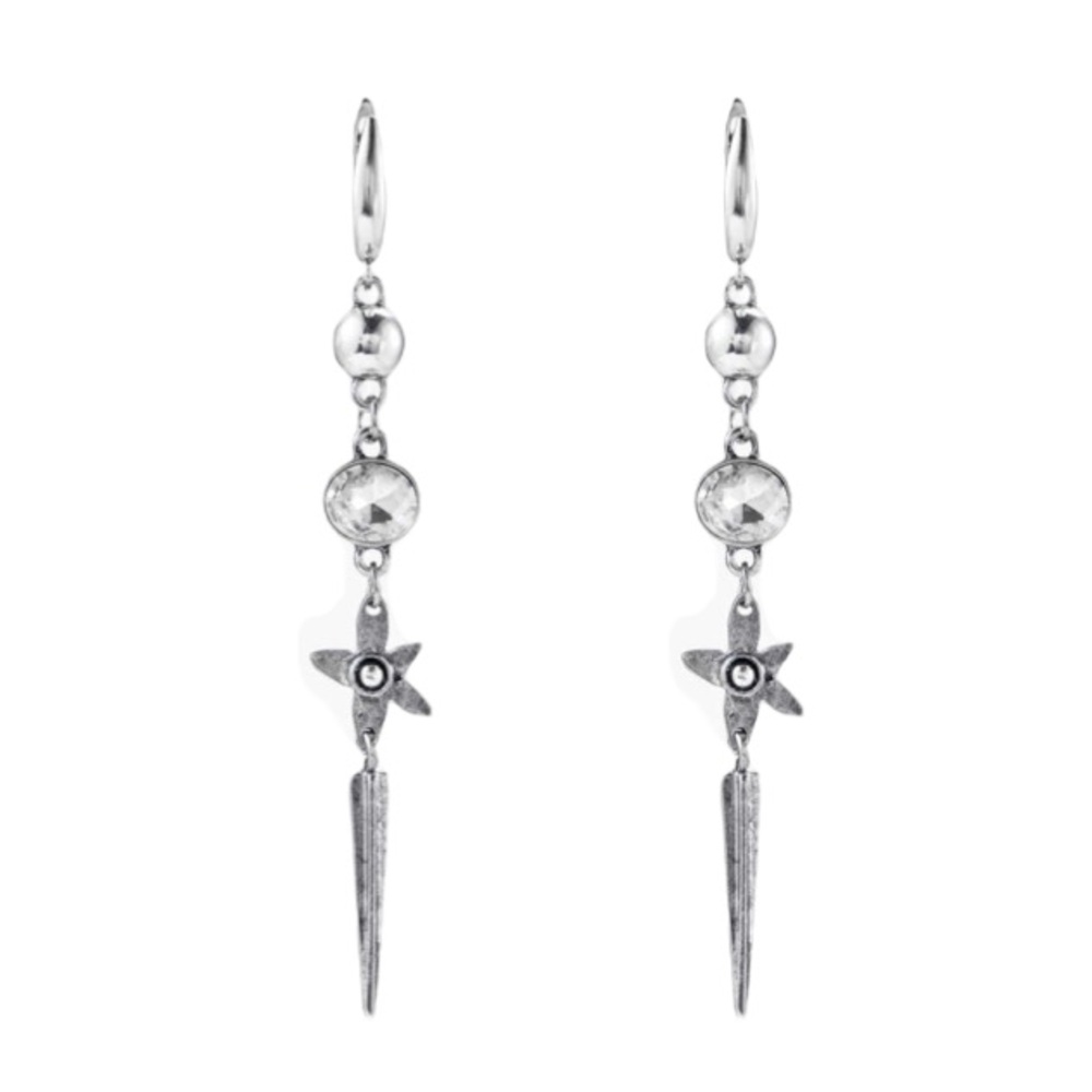 NWT CIDER Silver Star Punk Crystal Dangle Drop Hoop Earrings $68 MSRP